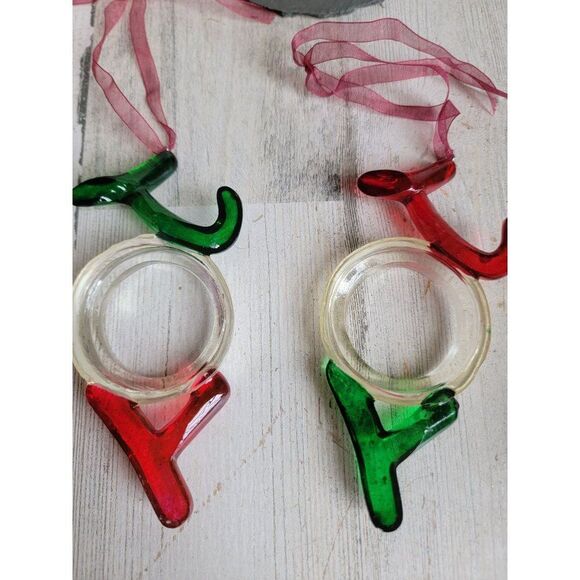 Joy to the World Angel cherub set xmas ornament snow mistletoe - Picture 7 of 8